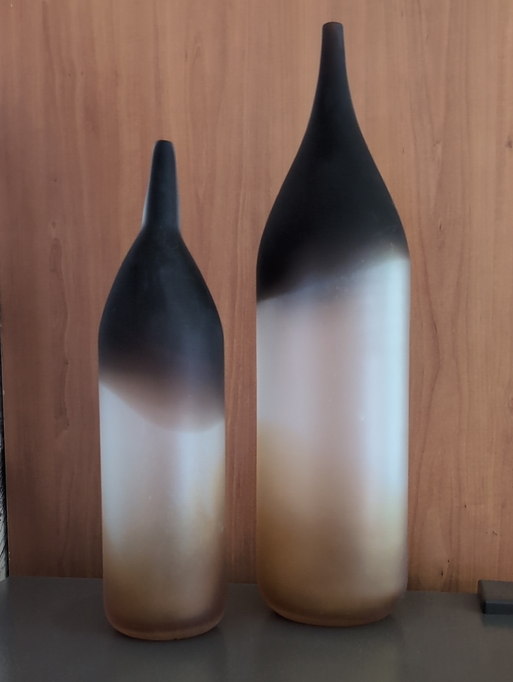 Two-Piece Gradient Black and Cream Decorative Bottle Vases